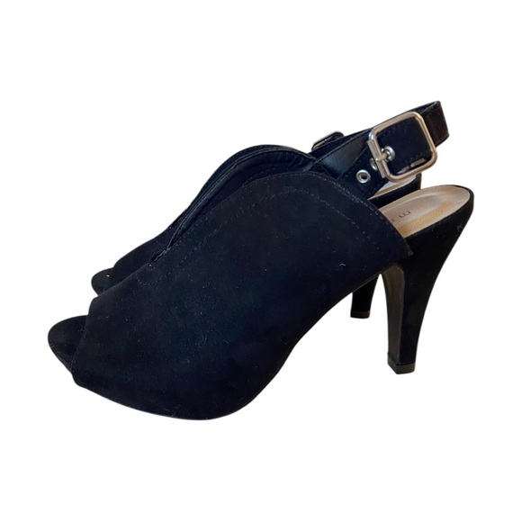 Madden Girl Black Suede Peep-Toe Slingback Heels – Size 6.5W - Picture 5 of 6